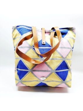 Vivienne Westwood Blue Yellow Pink Geometric Canvas Tote